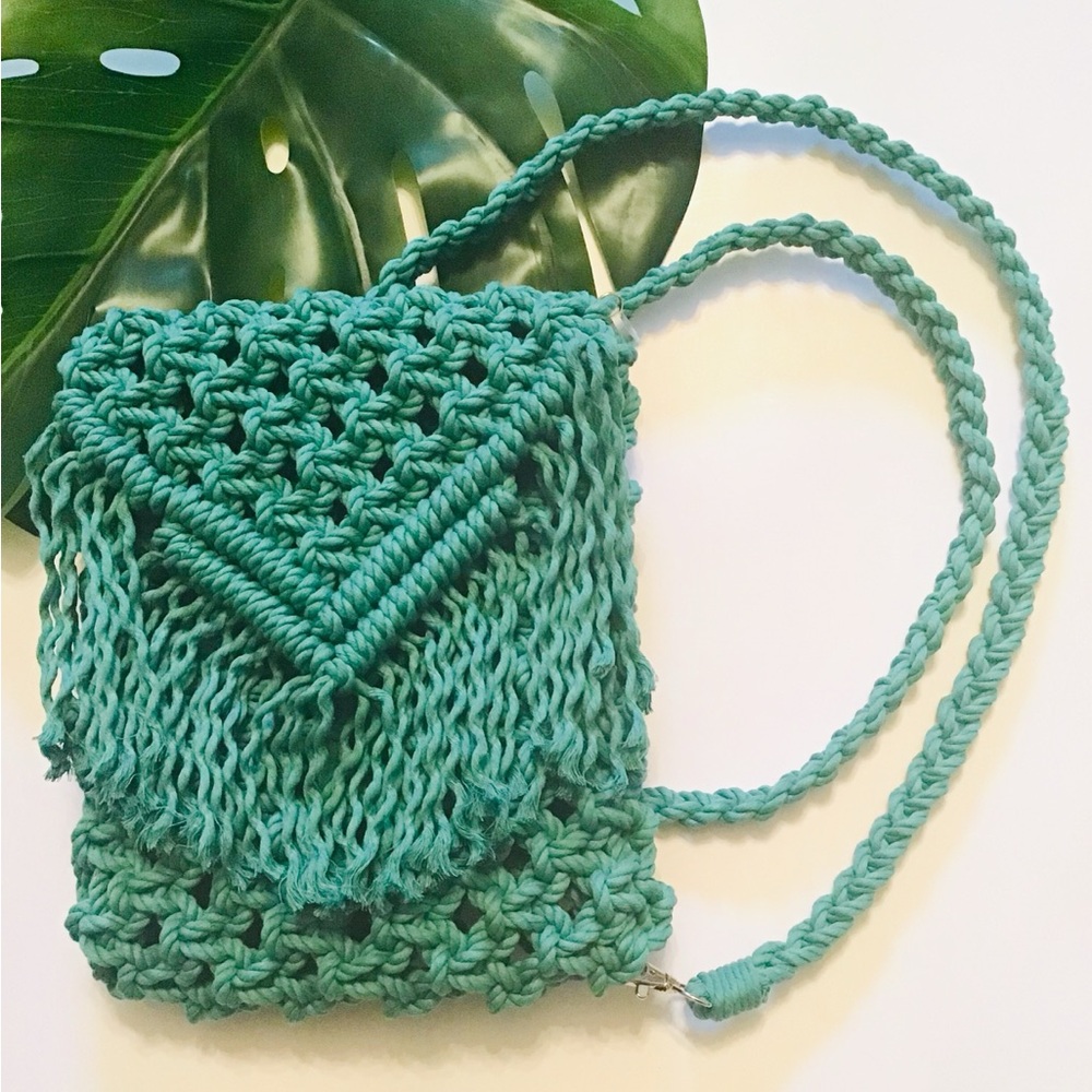 Turquoise Macrame Backpack Purse